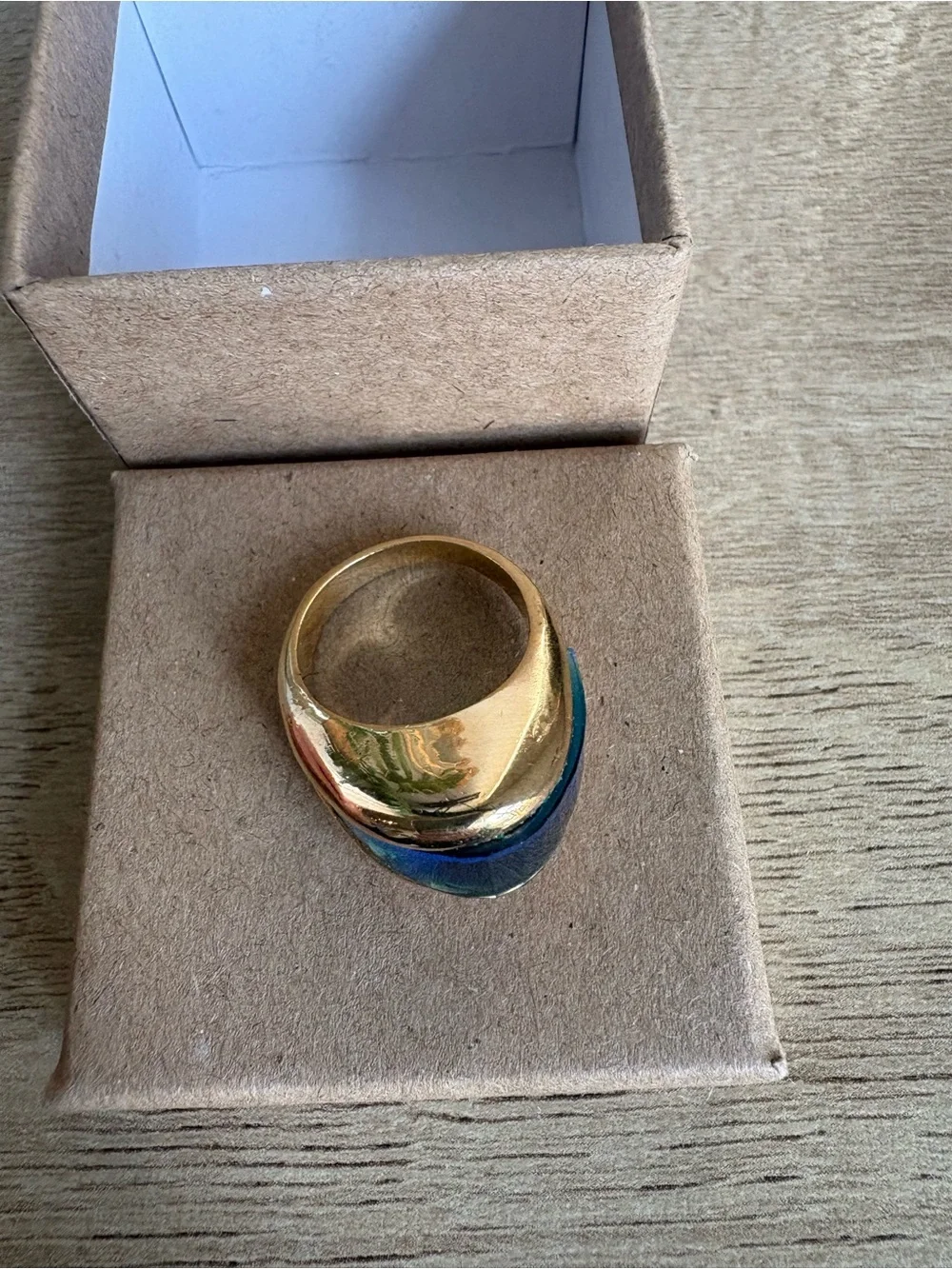 Gold-Tone Ring with Deep Blue Faceted Stone - Women Jewelry